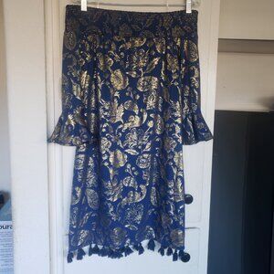 Cabana Blue and Gold off the shoulder Dress Size Medium